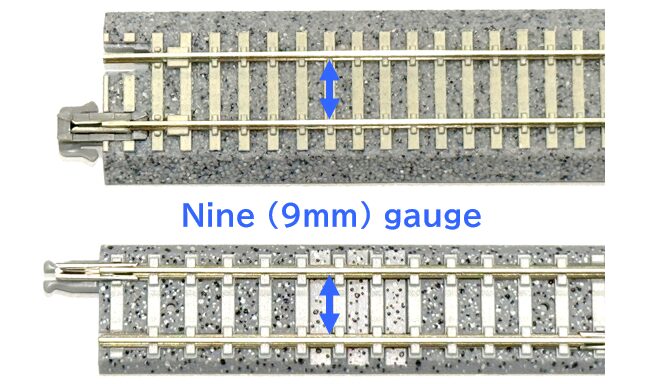 The track gauge is standardized at 9 mm regardless of the manufacturer.